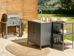 Outdoor-Kuchenschrank Mit Spule Stahl Schwarz 80 X 50 X 92 Cm Vilama