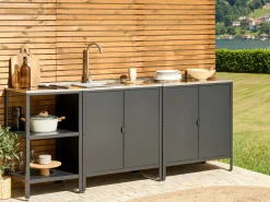 Outdoor-Kuchenschrank Mit Spule Stahl Schwarz 80 X 50 X 92 Cm Vilama