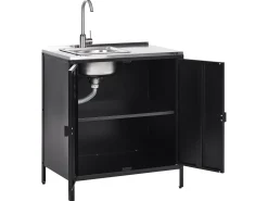 Outdoor-Kuchenschrank Mit Spule Stahl Schwarz 80 X 50 X 92 Cm Vilama