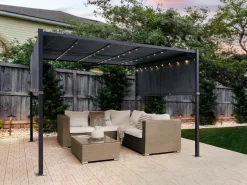 Pergola Mit Led-Beleuchtung Stahl Dunkelgrau 310 X 310 Cm Parga