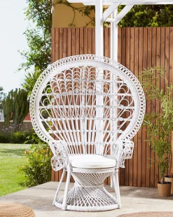 Pfauensessel Rattan / Baumwolle Weis Emmanuelle