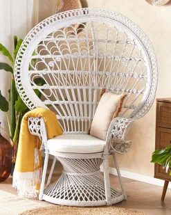 Pfauensessel Rattan / Baumwolle Weis Emmanuelle