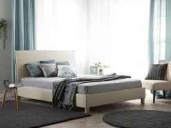 Polsterbett Leinenoptik Beige Lattenrost 180 X 200 Cm Sennez