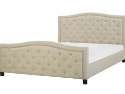 Polsterbett Leinenoptik Beige Lattenrost 180 X 200 Cm Aurel