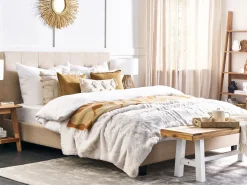 Polsterbett Leinenoptik Beige Lattenrost 180 X 200 Cm La Rochelle