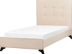 Polsterbett Leinenoptik Beige Lattenrost 90 X 200 Cm Ambassador