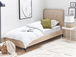 Polsterbett Leinenoptik Beige Lattenrost 90 X 200 Cm Ambassador