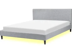 Polsterbett Leinenoptik Hellgrau Mit Led-Beleuchtung Weis 160 X 200 Cm Fitou