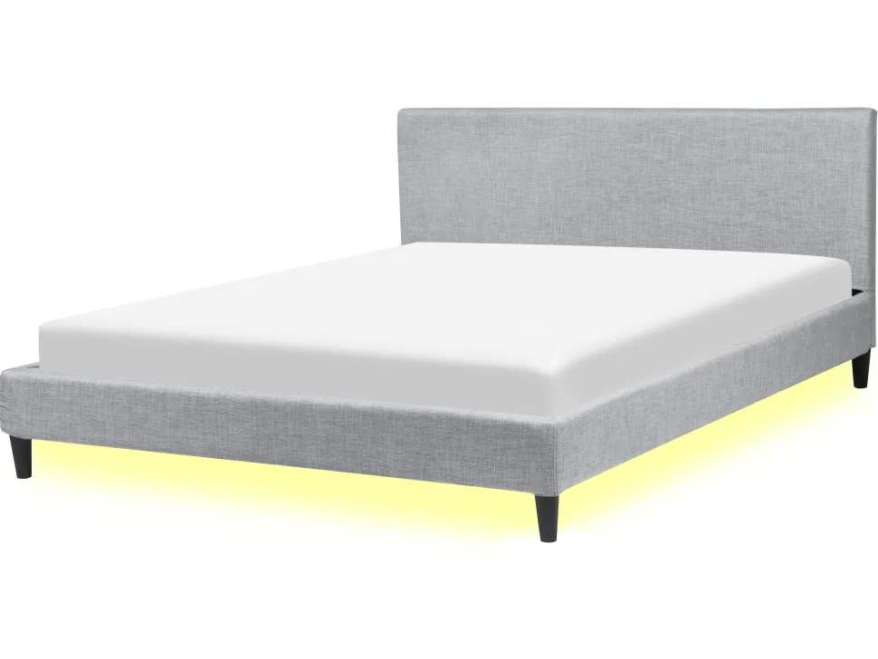 Polsterbett Leinenoptik Hellgrau Mit Led-Beleuchtung Weis 160 X 200 Cm Fitou