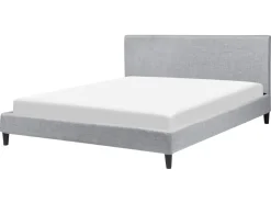 Polsterbett Leinenoptik Hellgrau Mit Led-Beleuchtung Weis 160 X 200 Cm Fitou