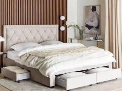 Polsterbett Samtstoff Beige Mit Bettkasten 180 X 200 Cm Lievin