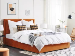 Polsterbett Samtstoff Orange Mit Stauraum 140 X 200 Cm Rouen