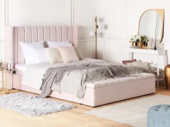 Polsterbett Samtstoff Pastellrosa Mit Stauraum 180 X 200 Cm Noyers