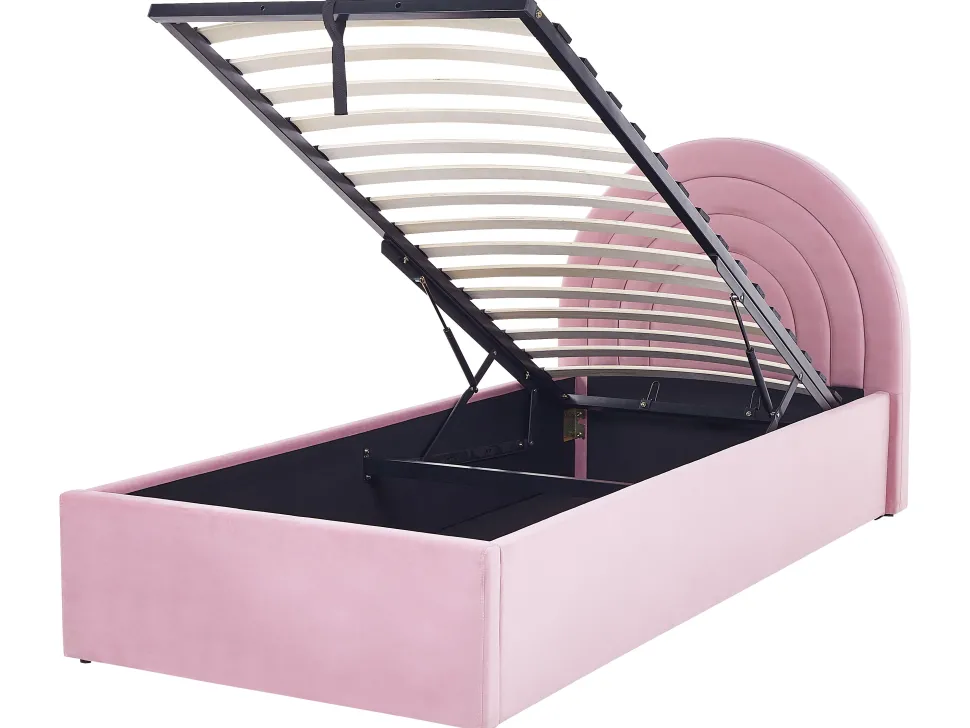 Polsterbett Samtstoff Rosa Mit Bettkasten Hochklappbar 90 X 200 Cm Anet
