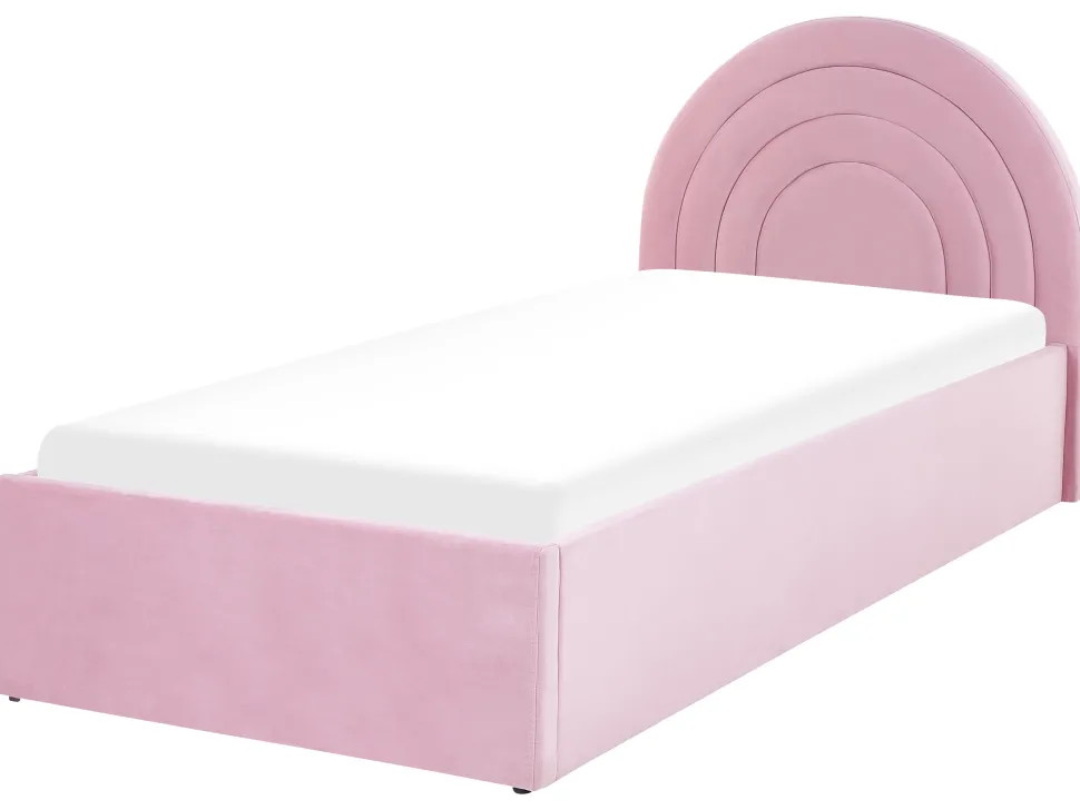Polsterbett Samtstoff Rosa Mit Bettkasten Hochklappbar 90 X 200 Cm Anet
