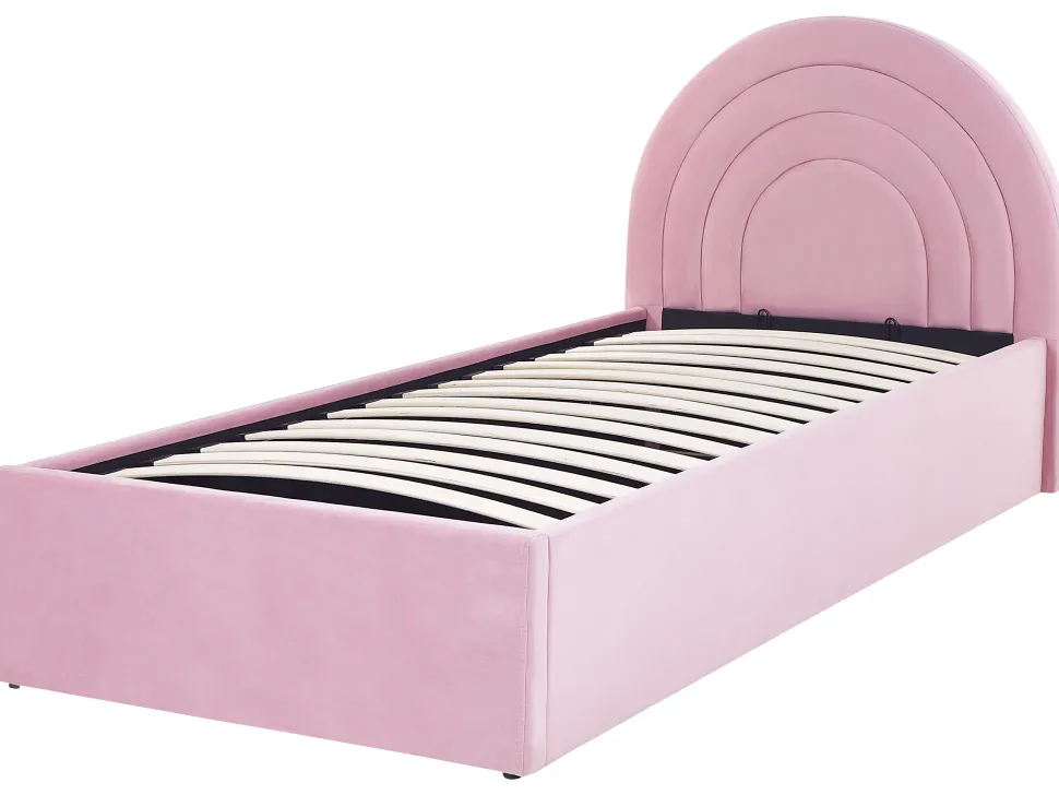 Polsterbett Samtstoff Rosa Mit Bettkasten Hochklappbar 90 X 200 Cm Anet