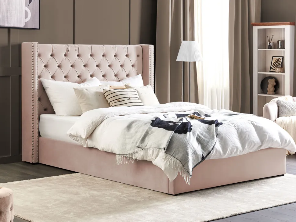 Polsterbett Samtstoff Rosa Mit Bettkasten 180 X 200 Cm Lubbon
