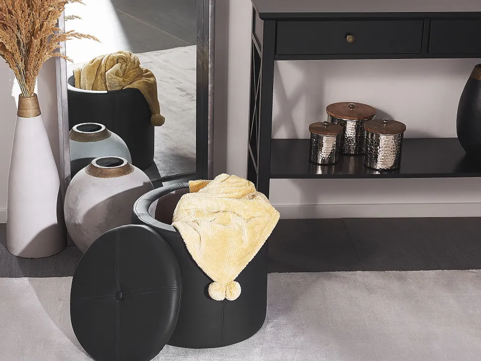 Pouf Mit Stauraum Kunstleder Schwarz 38 Cm Maryland
