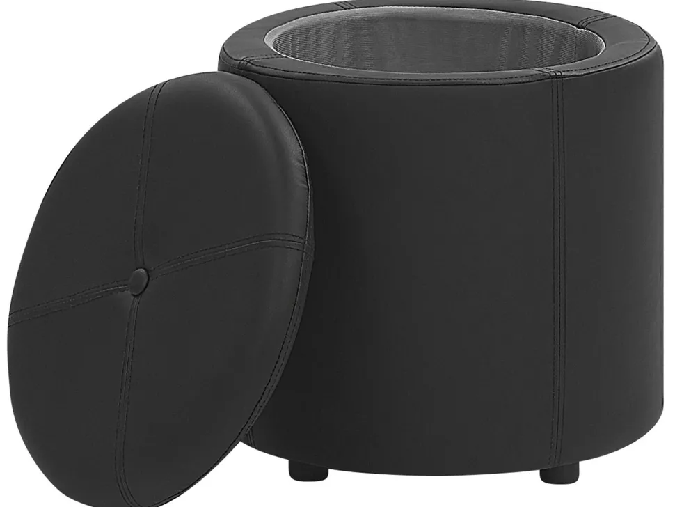 Pouf Mit Stauraum Kunstleder Schwarz 38 Cm Maryland