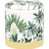 Pouf Mit Stauraum Samtstoff Weis / Grun Pflanzenmuster 38 Cm Harrison