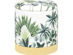 Pouf Mit Stauraum Samtstoff Weis / Grun Pflanzenmuster 38 Cm Harrison