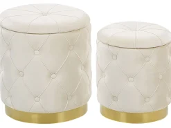Pouf Samtstoff Mit Stauraum Weis 2Er Set Pueblo