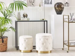 Pouf Samtstoff Mit Stauraum Weis 2Er Set Pueblo