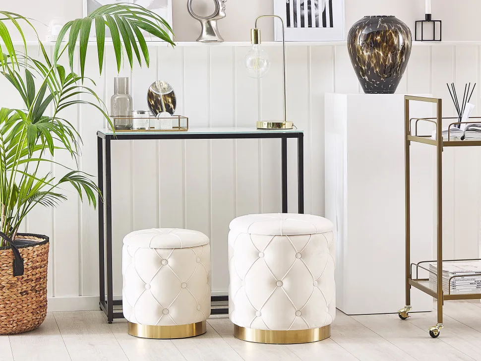 Pouf Samtstoff Mit Stauraum Weis 2Er Set Pueblo