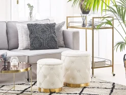 Pouf Samtstoff Mit Stauraum Weis 2Er Set Pueblo