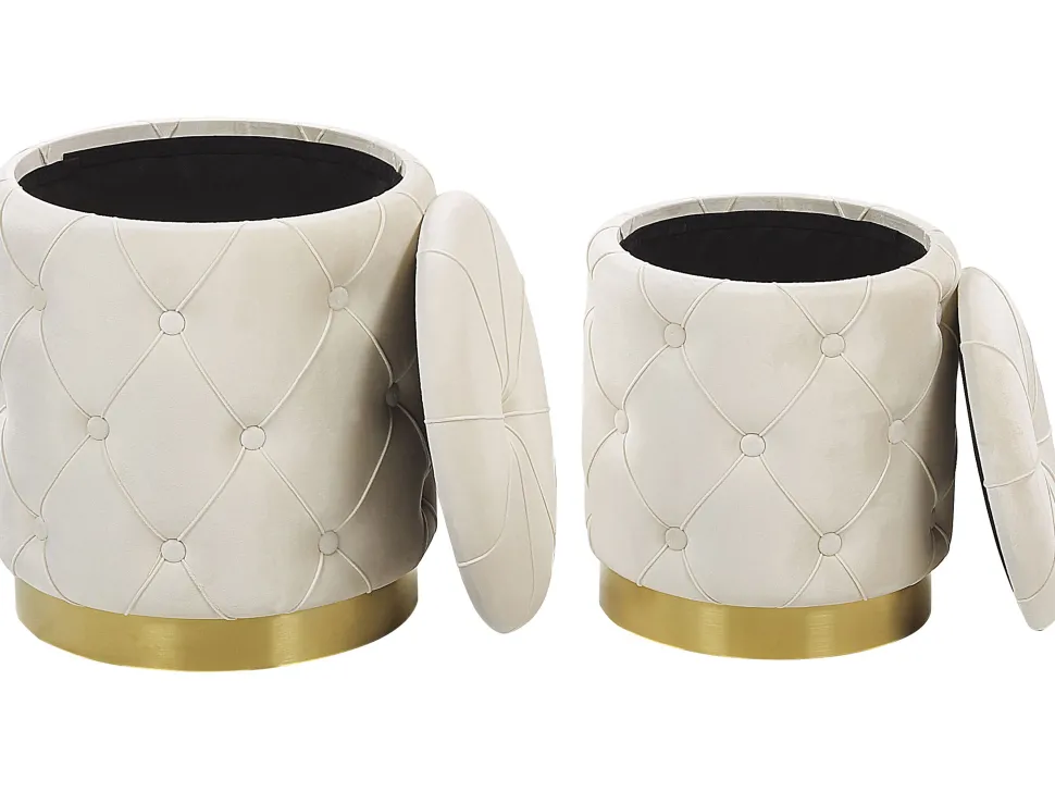 Pouf Samtstoff Mit Stauraum Weis 2Er Set Pueblo