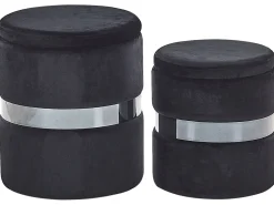 Pouf Samtstoff Mit Stauraum Schwarz 2Er Set Doris