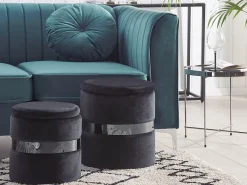 Pouf Samtstoff Mit Stauraum Schwarz 2Er Set Doris