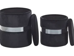 Pouf Samtstoff Mit Stauraum Schwarz 2Er Set Doris