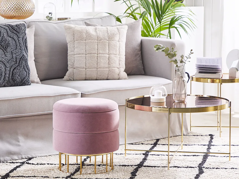 Pouf Samtstoff Mit Stauraum Rosa 37 Cm Elgin