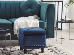 Pouf Samtstoff Mit Stauraum Dunkelblau Loretto