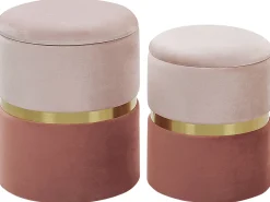 Pouf Samtstoff Mit Stauraum Rosa 2Er Set Wichita