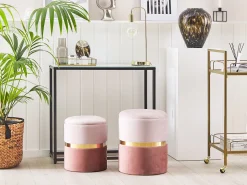 Pouf Samtstoff Mit Stauraum Rosa 2Er Set Wichita