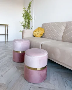 Pouf Samtstoff Mit Stauraum Rosa 2Er Set Wichita