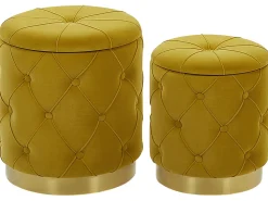 Pouf Samtstoff Mit Stauraum Senfgelb 2Er Set Pueblo