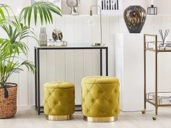 Pouf Samtstoff Mit Stauraum Senfgelb 2Er Set Pueblo