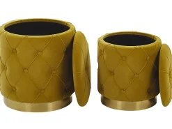 Pouf Samtstoff Mit Stauraum Senfgelb 2Er Set Pueblo