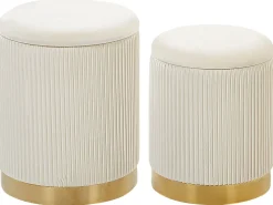 Pouf Samtstoff Mit Stauraum Weis 2Er Set Miramar