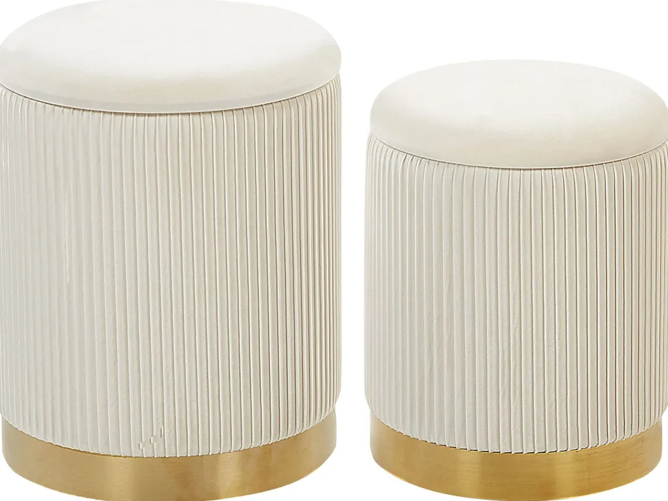Pouf Samtstoff Mit Stauraum Weis 2Er Set Miramar