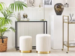 Pouf Samtstoff Mit Stauraum Weis 2Er Set Miramar