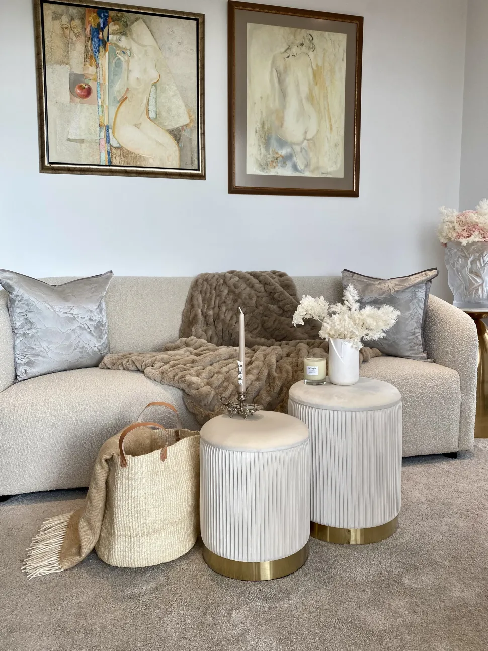 Pouf Samtstoff Mit Stauraum Weis 2Er Set Miramar