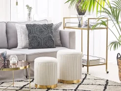 Pouf Samtstoff Mit Stauraum Weis 2Er Set Miramar