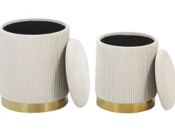 Pouf Samtstoff Mit Stauraum Weis 2Er Set Miramar