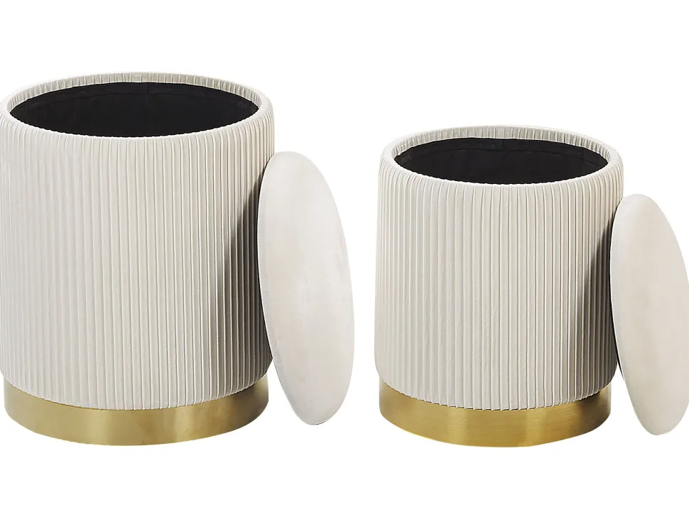 Pouf Samtstoff Mit Stauraum Weis 2Er Set Miramar