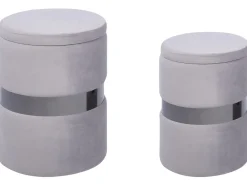Pouf Samtstoff Mit Stauraum Hellgrau 2Er Set Doris