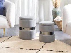 Pouf Samtstoff Mit Stauraum Hellgrau 2Er Set Doris